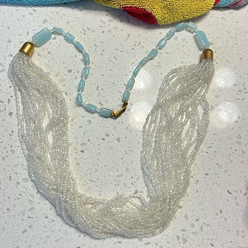 MIRIAM HASKELL JEWELRY MULTI-STRAND blue and clear necklace